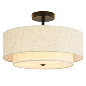 Outiron 16-inch drum chandelier with black shade enhances dining ambience.