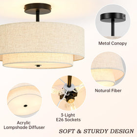 Outiron linen outer shade with inner diffusing layer for soft glow.