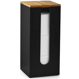 Outnili freestanding toilet paper stand with lid in black wood finish for easy daily use