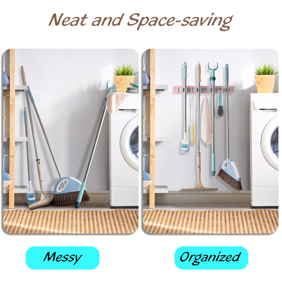 Garage or laundry room mop hanger by OUTNILI saves floor space