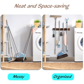 Outnili garage-laundry tool rack frees floor space by vertical storage.