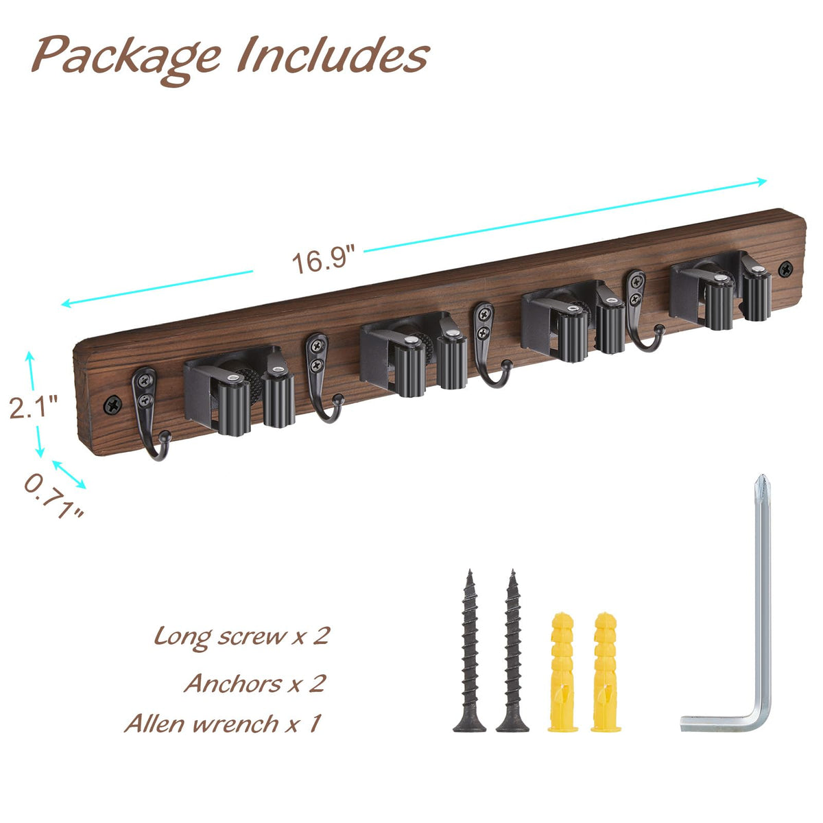 Outnili modern country decor broom holder complements kitchen or garage walls.