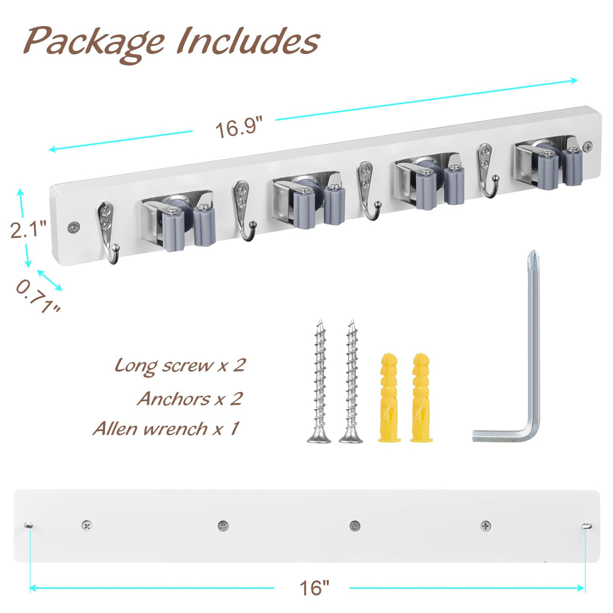 OUTNILI wall-mount keeps brooms and mops neatly stored and easy to grab.