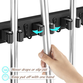 Outnili rustic wood finish close-up shows sturdy roller clips securing tools