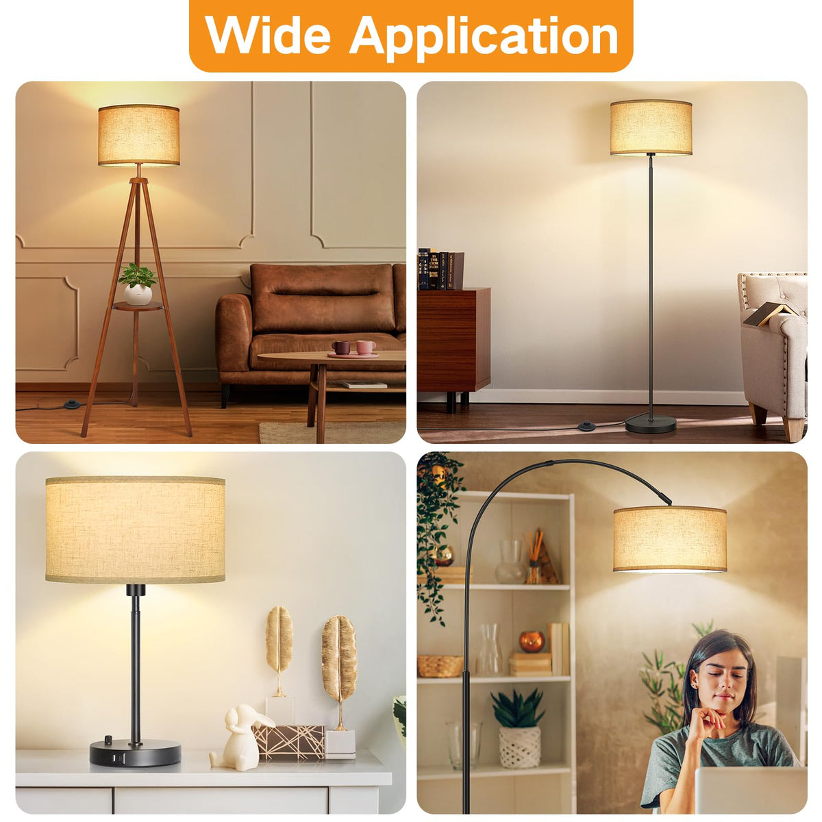 OUTON beige lampshade complements bedside and living room decor.
