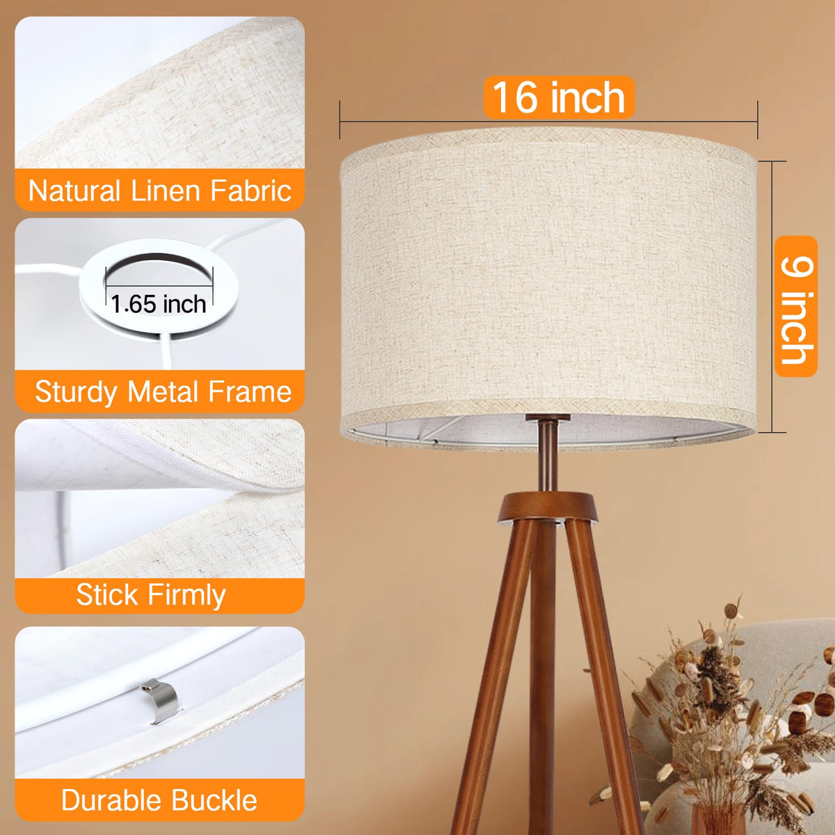 OUTON E26/E27 compatible drum shade fits most table and floor lamps.