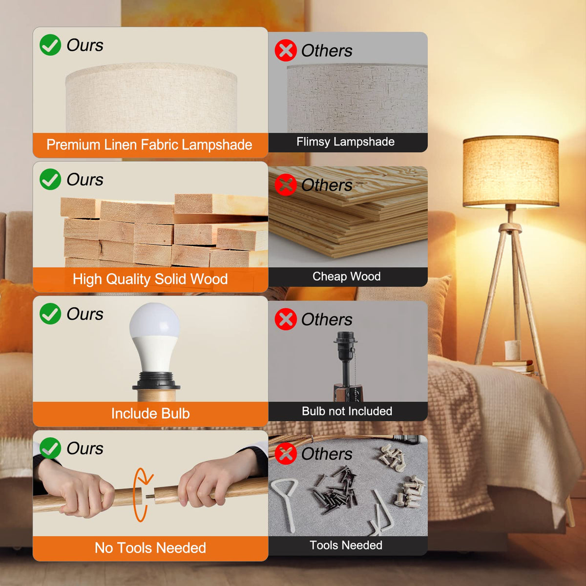 OUTON beige linen shade softens brightness and adds warmth.