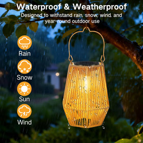 OUTONLIFE solar lantern handwoven design delivering a soft warm glow outdoors