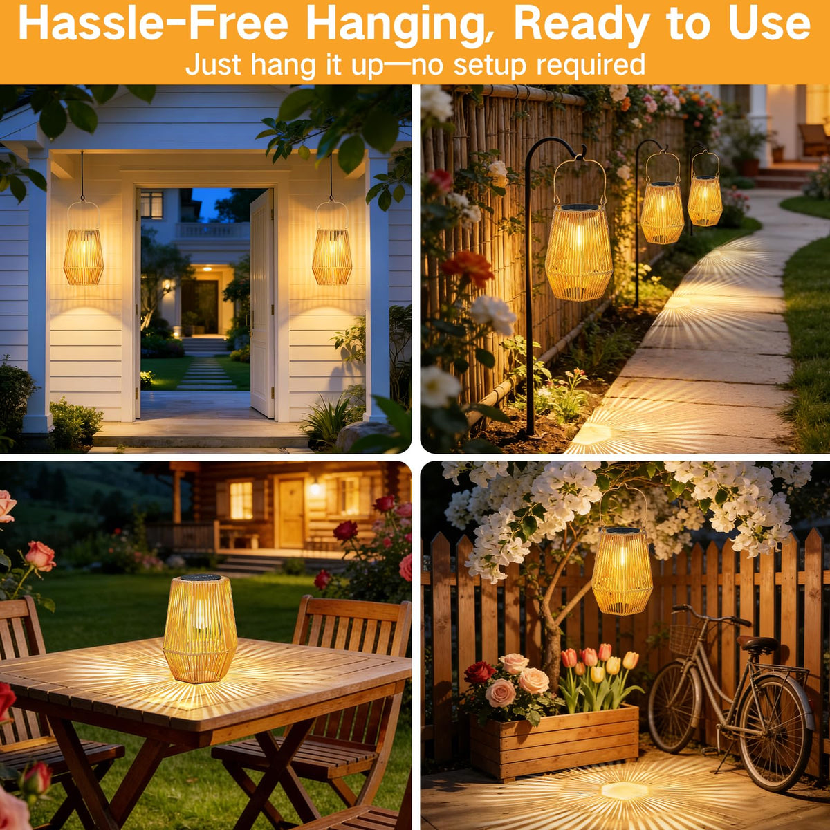 OUTONLIFE solar lantern portable handle for hanging or tabletop display