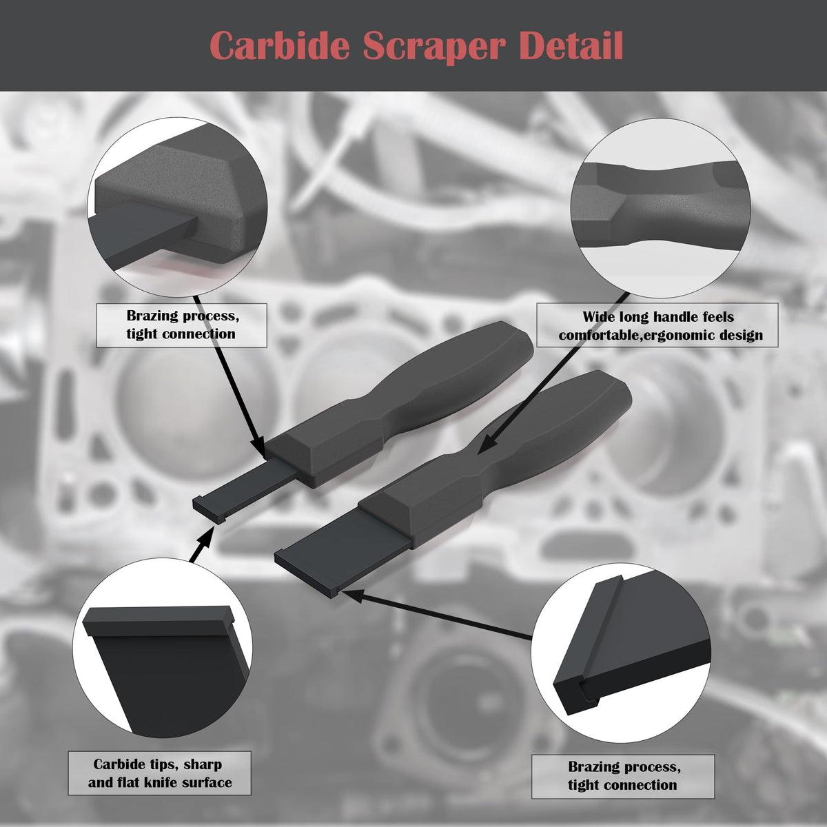 OUXIO Carbide Scraper handle provides a comfortable grip for extended automotive use