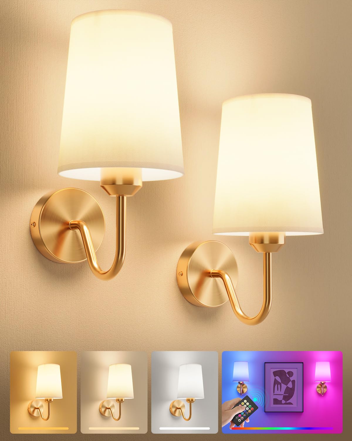 Ouyulong gold two-pack wall sconces mounted on wall for ambient lighting.