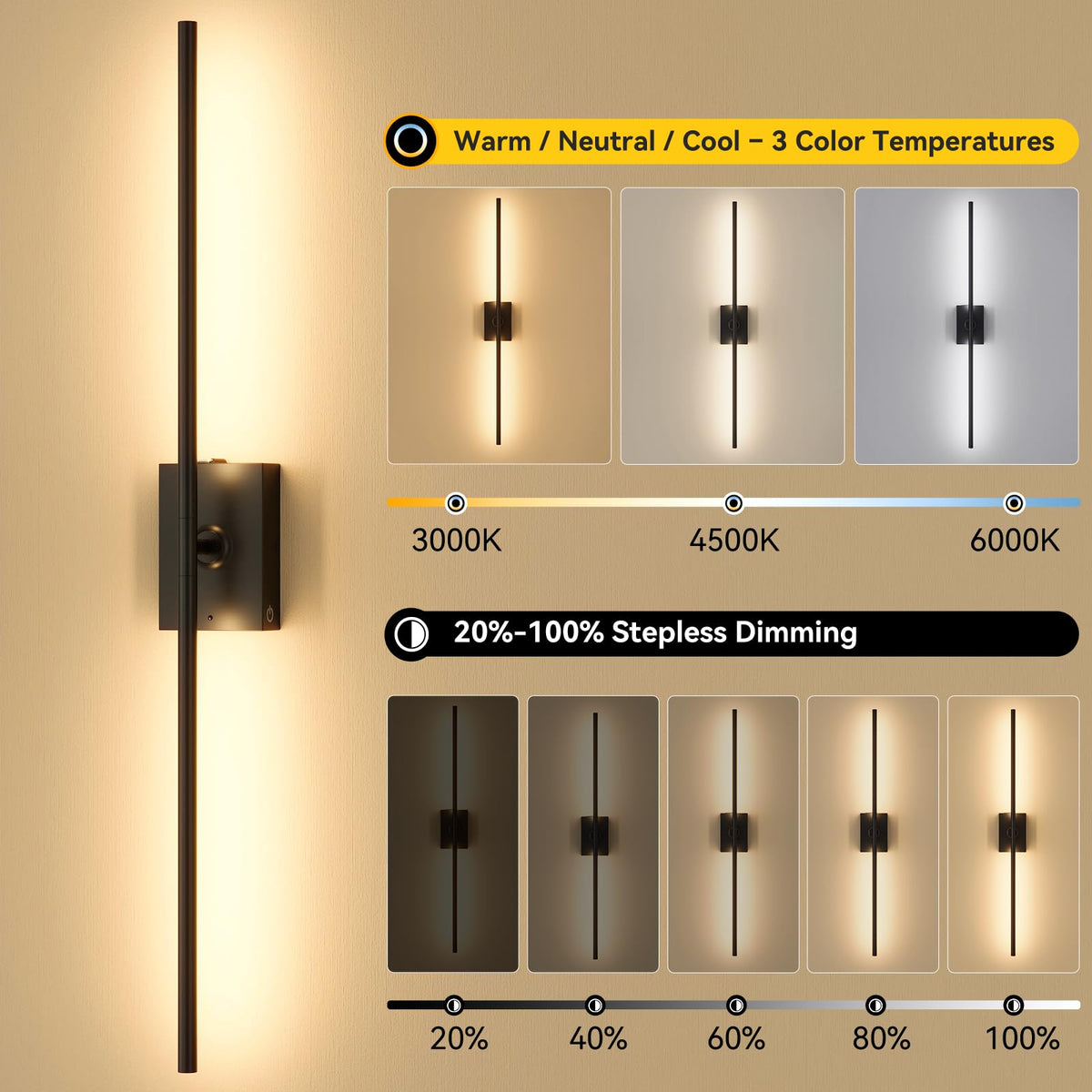 Ouyulong twin wall sconces emit warm 3000K glow for cozy living areas.