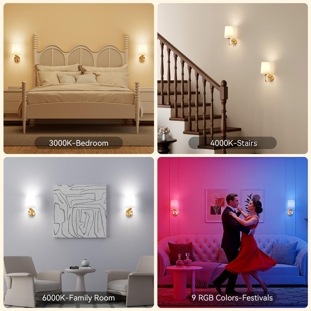 Ouyulong bedroom scene demonstrates warm ambient lighting with two sconces.
