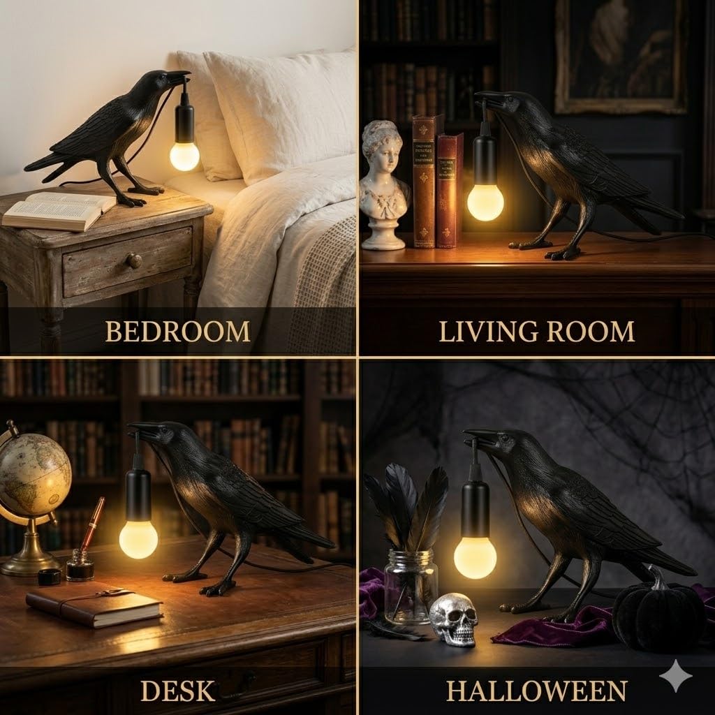 OVANUS Halloween black bird lamp highlights dramatic seasonal decor