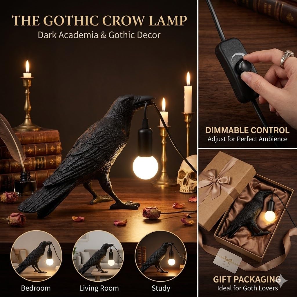 OVANUS raven lamp with adjustable dimmer for versatile bedside lighting