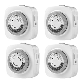 oviitech 24-hour timer front view with dial and dual grounded sockets for lamps.