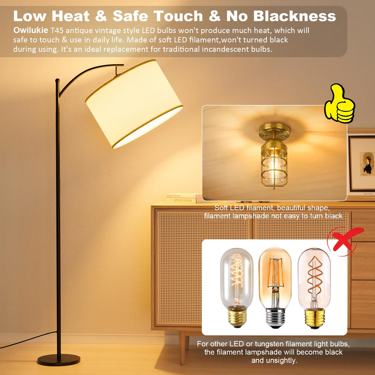 Owilukie dimmable E26 LED bulb with smooth brightness control.