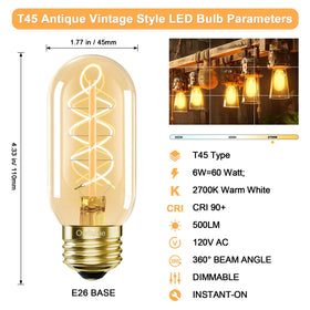Owilukie T45 Edison bulb with double-helix filament for vintage ambiance.