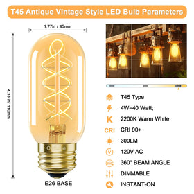 Owilukie T45 LED spiral filament amber for retro aesthetic.