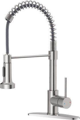 OWOFAN 9009SN brushed nickel faucet with pull-down sprayer for versatile kitchen tasks