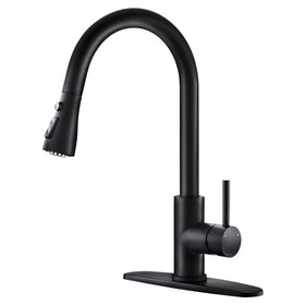 OWOFAN black faucet with pull-down sprayer for versatile kitchen tasks.