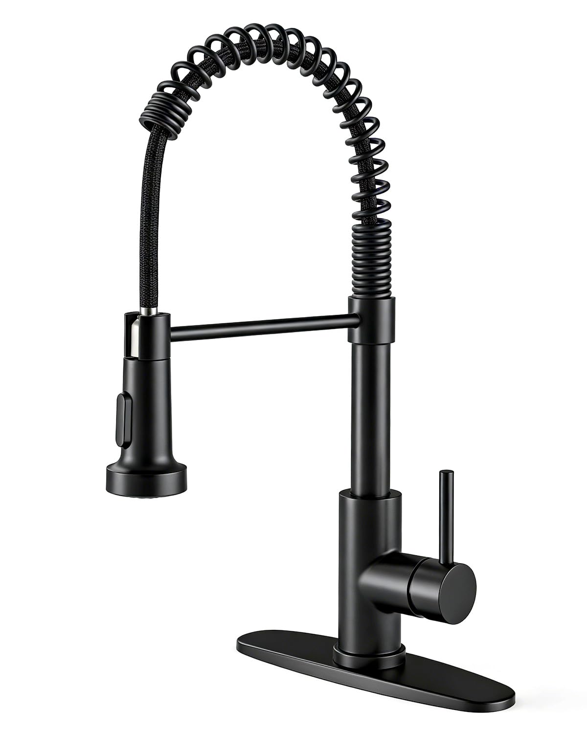 OWOFAN black kitchen faucet with pull-down sprayer for wide sink reach and precise control.