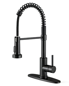 OWOFAN black kitchen faucet with pull-down sprayer for wide sink reach and precise control.