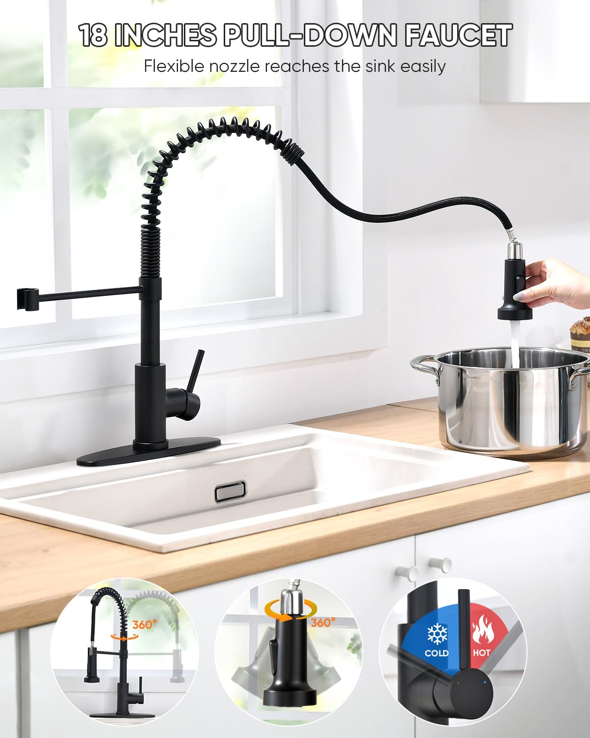 OWOFAN SUS304 stainless steel body highlights durable, lead-free construction.