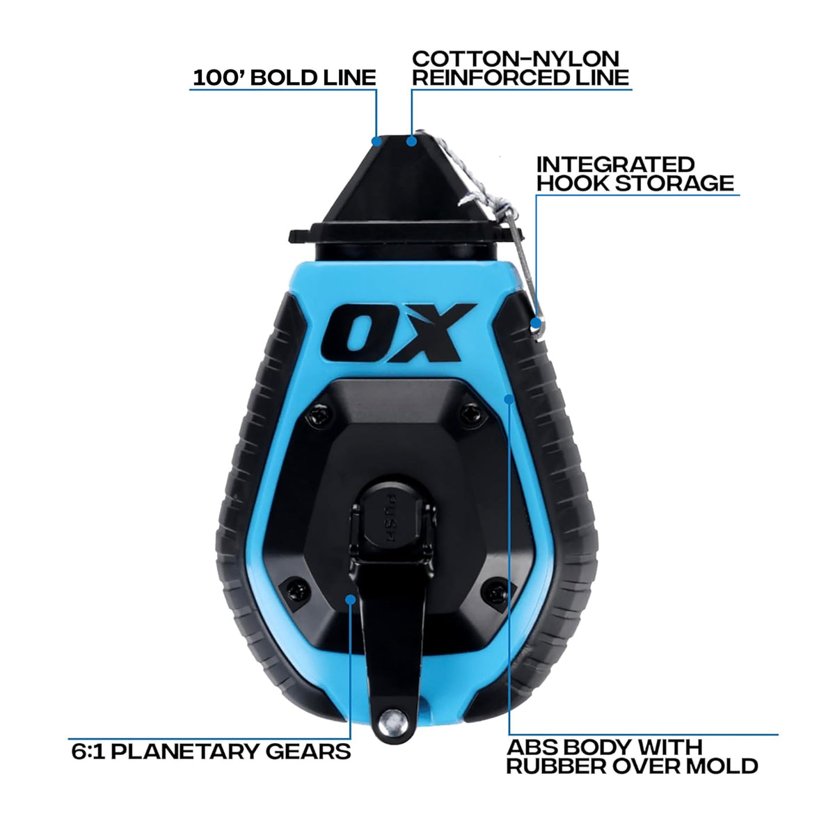 OX Pro 100ft chalk line for long runs with bright visible marks