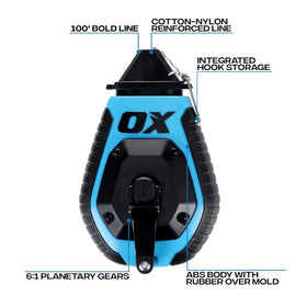 OX Pro 100ft chalk line for long runs with bright visible marks