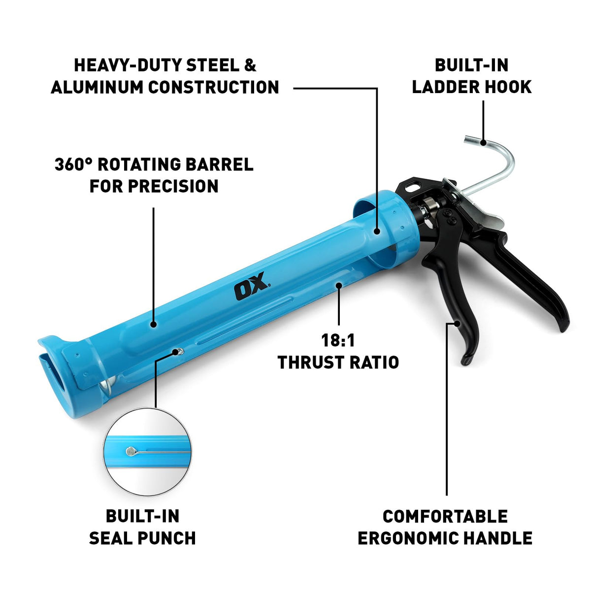 OX Pro 18:1 thrust ratio enables smooth, controlled sealant application.