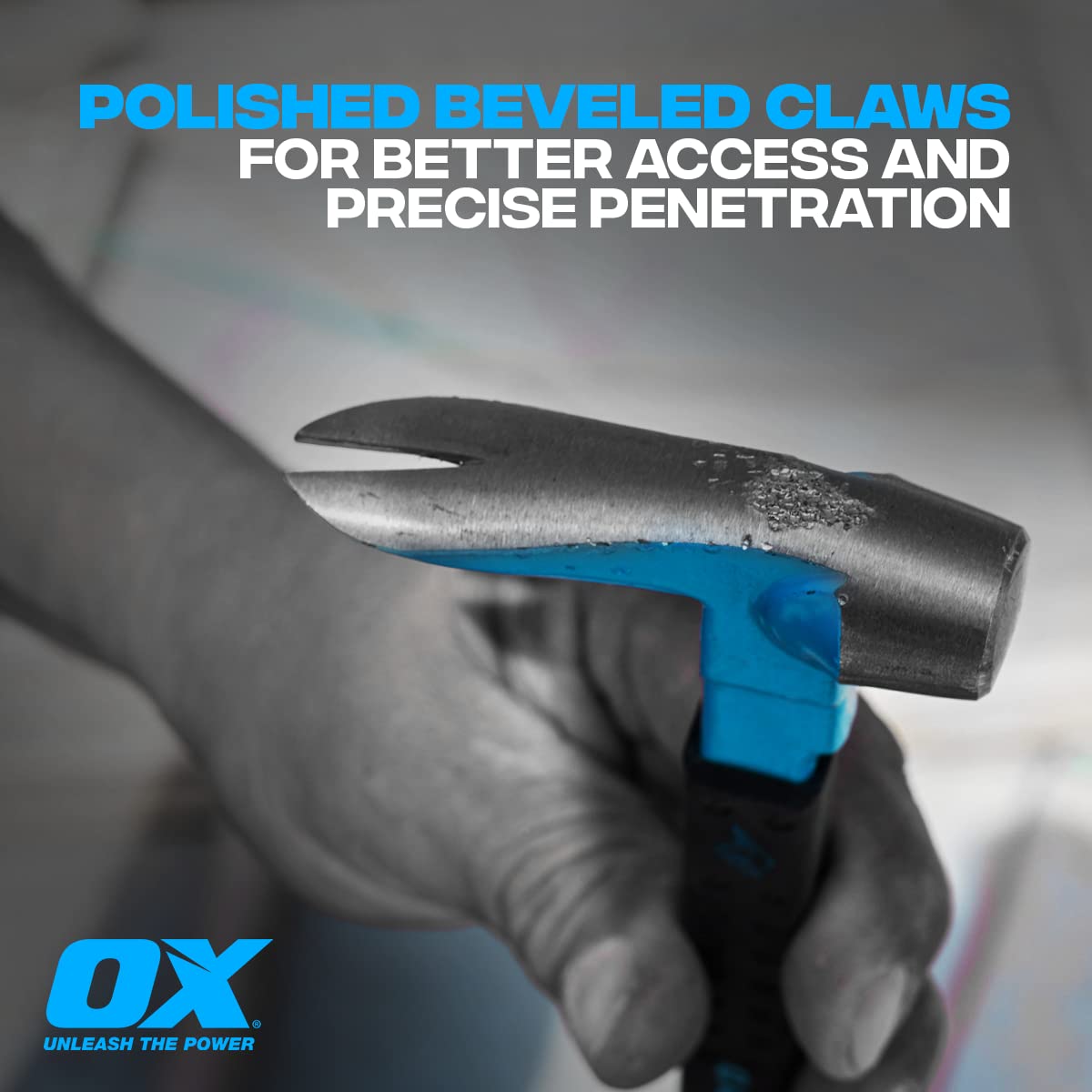 OX Tools rubber grip handle provides secure non slip control during prying