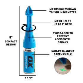 OX Tuff Shot high-visibility green chalk highlights clear marks on any surface
