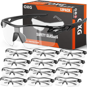 OXG 12-pack safety glasses with clear lenses for daily work and outdoors