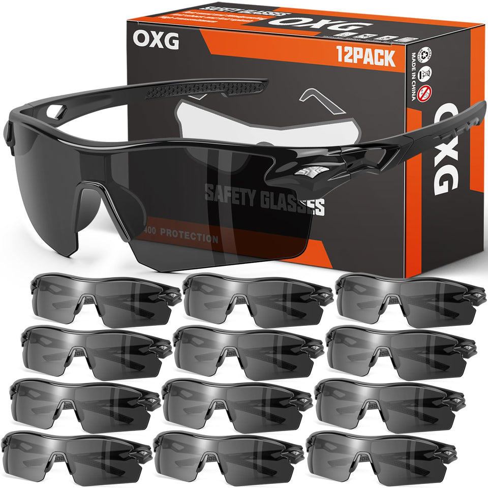 OXG safety glasses grey frame for comfortable daily task protection.