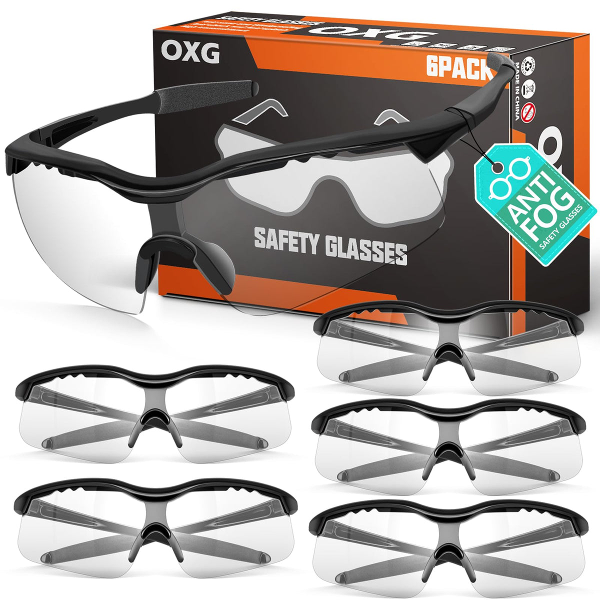 OXG anti-fog safety glasses with clear lens for versatile eye protection.