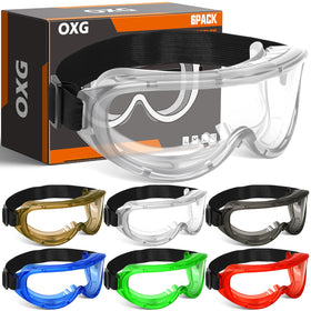 OXG six-pack goggles with clear lenses for versatile eye protection in labs and workshops.