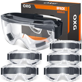 OXG 6-pack safety goggles, wraparound design for full-eye protection
