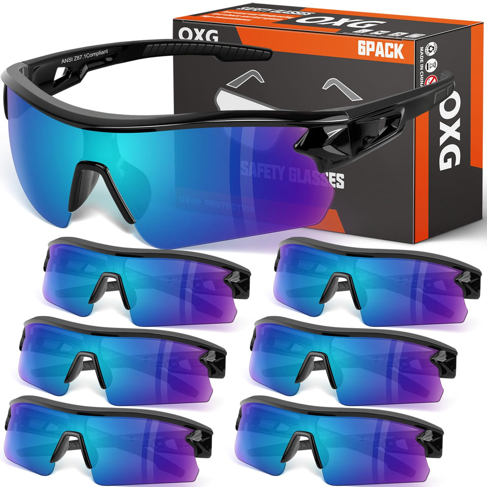 OXG six-pack tinted safety glasses for everyday eye protection and glare reduction