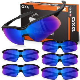 OXG 6-pack tinted safety glasses pack offers UV protection and all-day comfort.