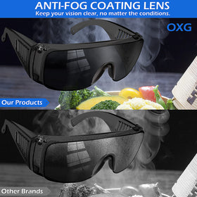 OXG anti fog safety glasses lens coating keeps clarity in humid environments