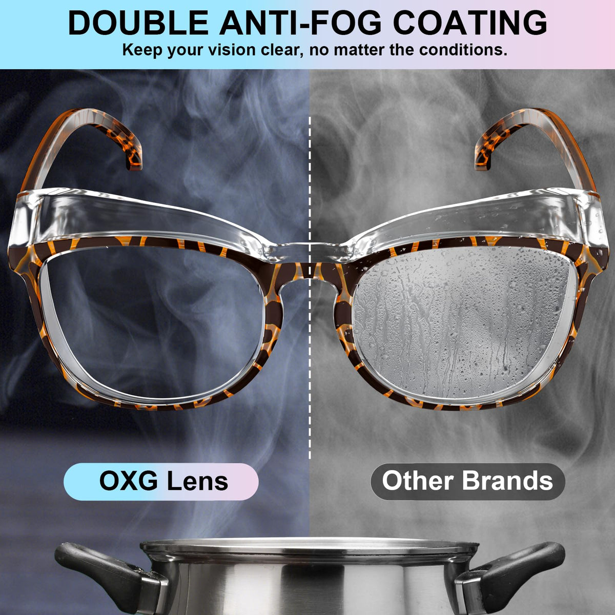 OXG widened shield glasses protect eyes from splashes and debris.