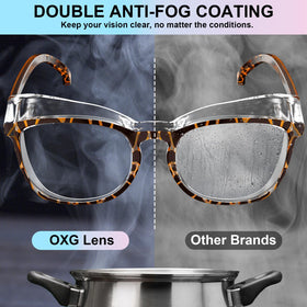 OXG widened shield glasses protect eyes from splashes and debris.