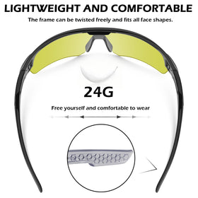 OXG wraparound frame with polycarbonate lenses for comprehensive protection.