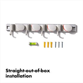 Hooks provide a convenient spot for dog leashes and small accessories.