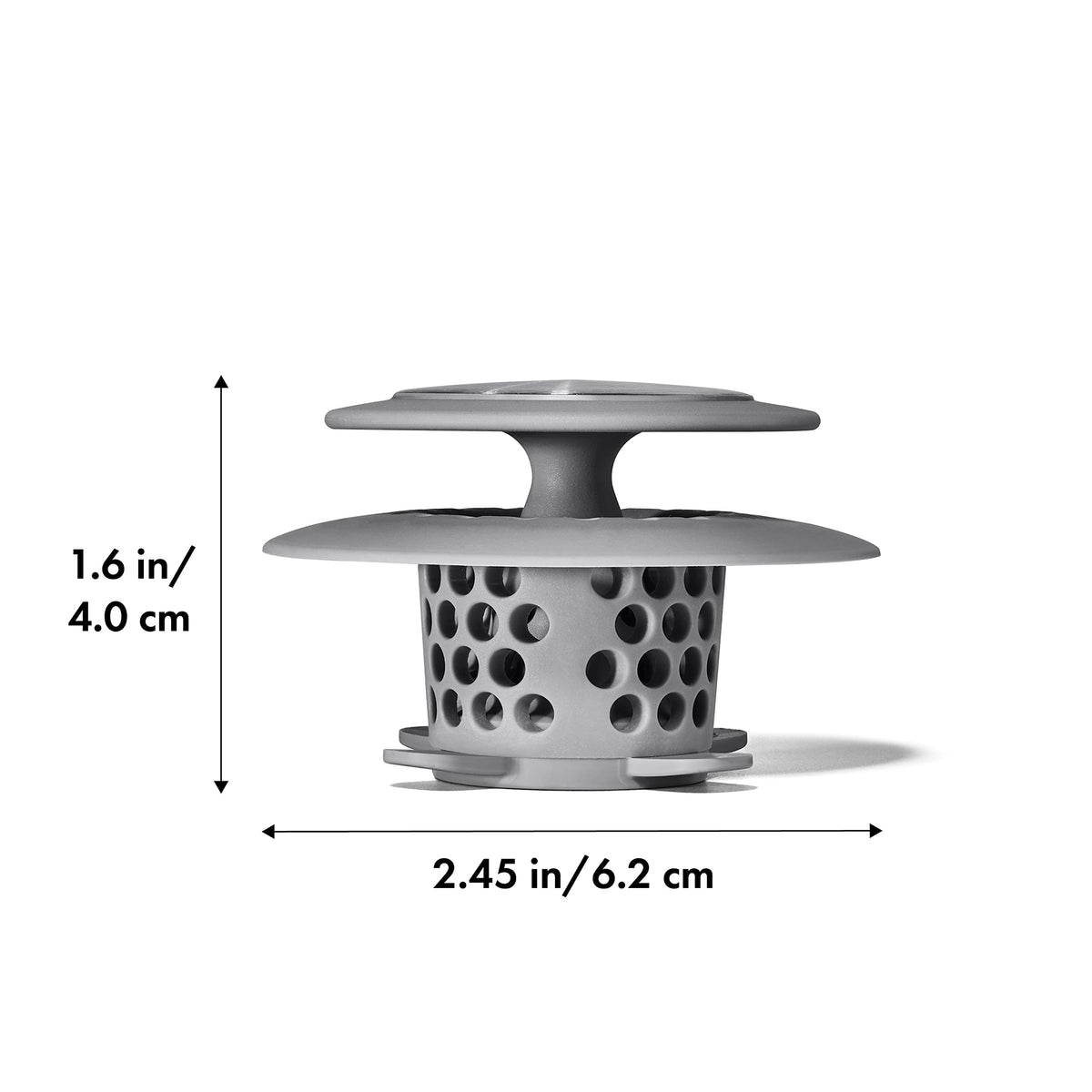 OXO Good Grips drain protector topper; removes for quick cleaning.