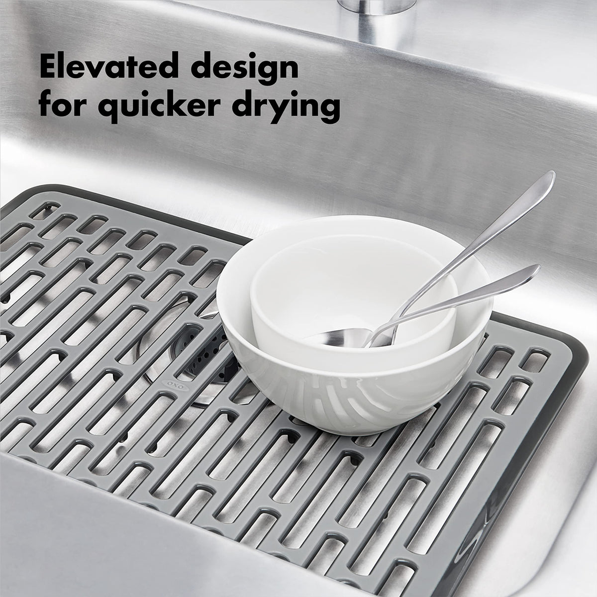 OXO Good Grips Silicone Sink Mat Large drain-pattern allows a custom drain hole.