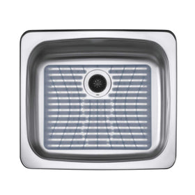 OXO Good Grips Silicone Sink Mat Large fits many sinks with drain-pattern compatibility.