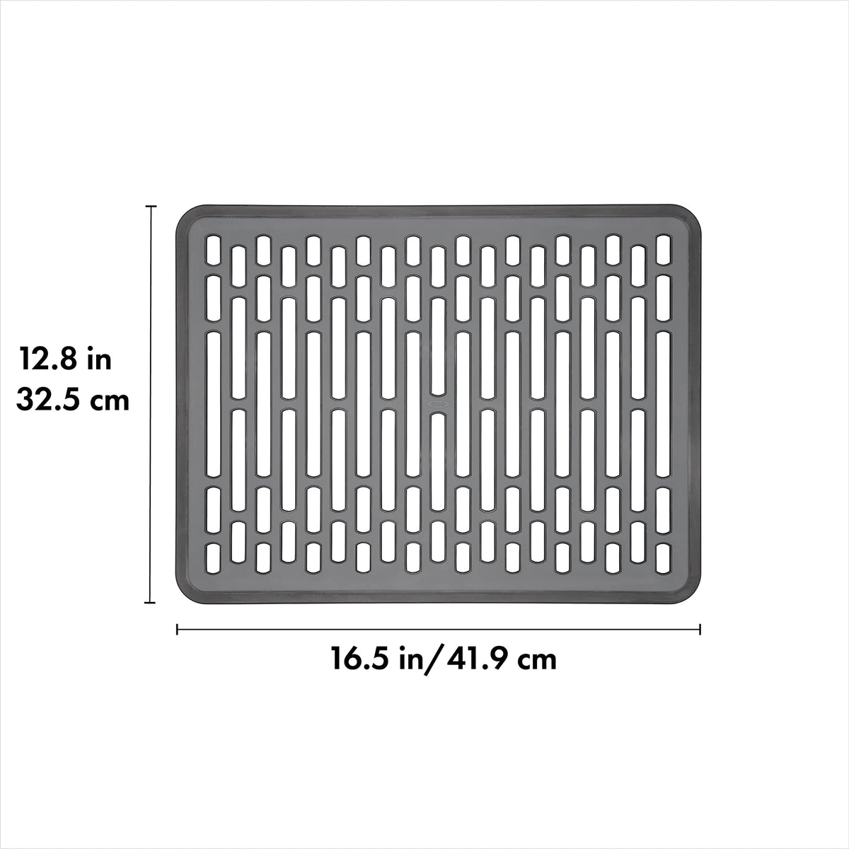 OXO Good Grips Silicone Sink Mat Large elevates with feet for improved water flow.