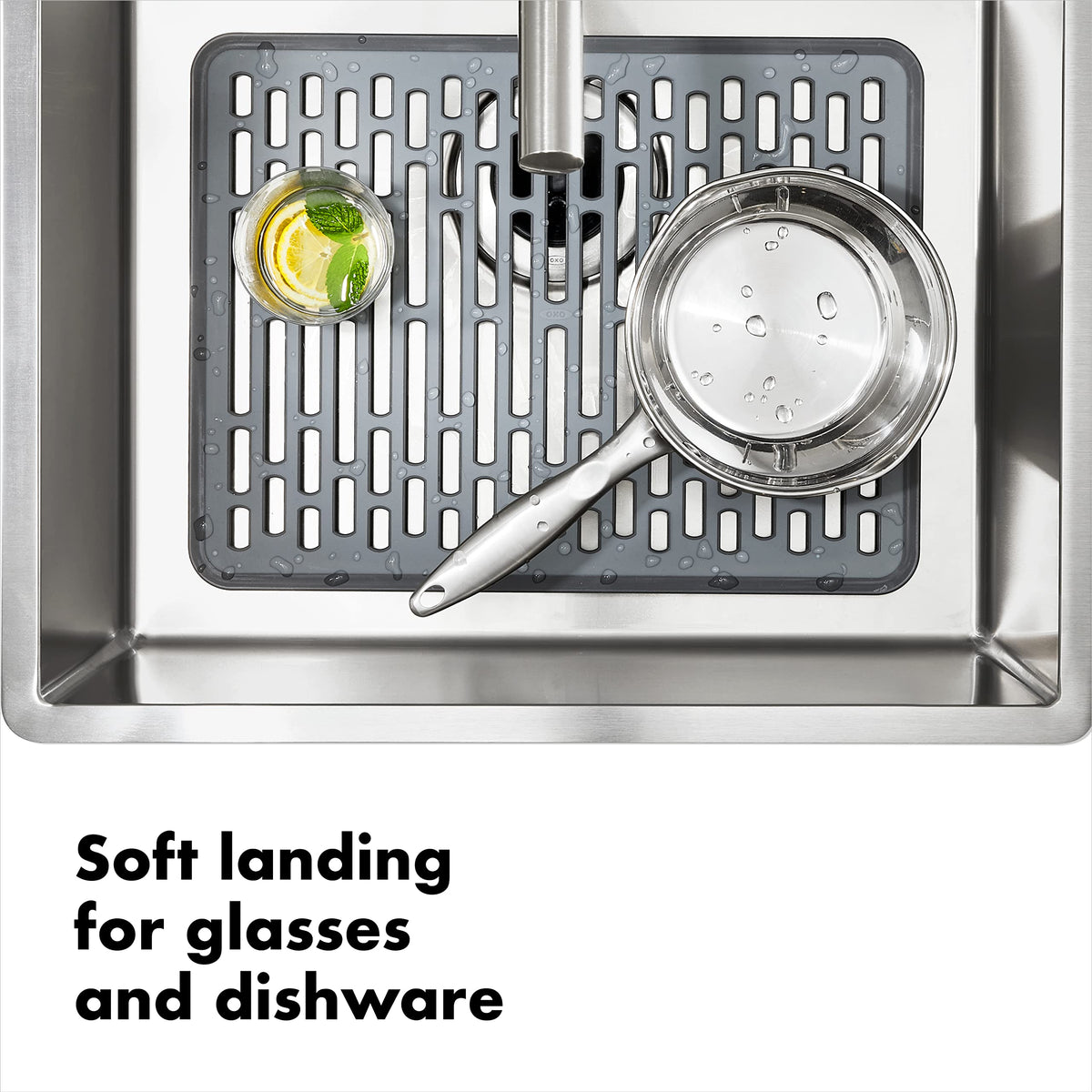 OXO Good Grips Silicone Sink Mat Large promotes faster drying with air circulation.